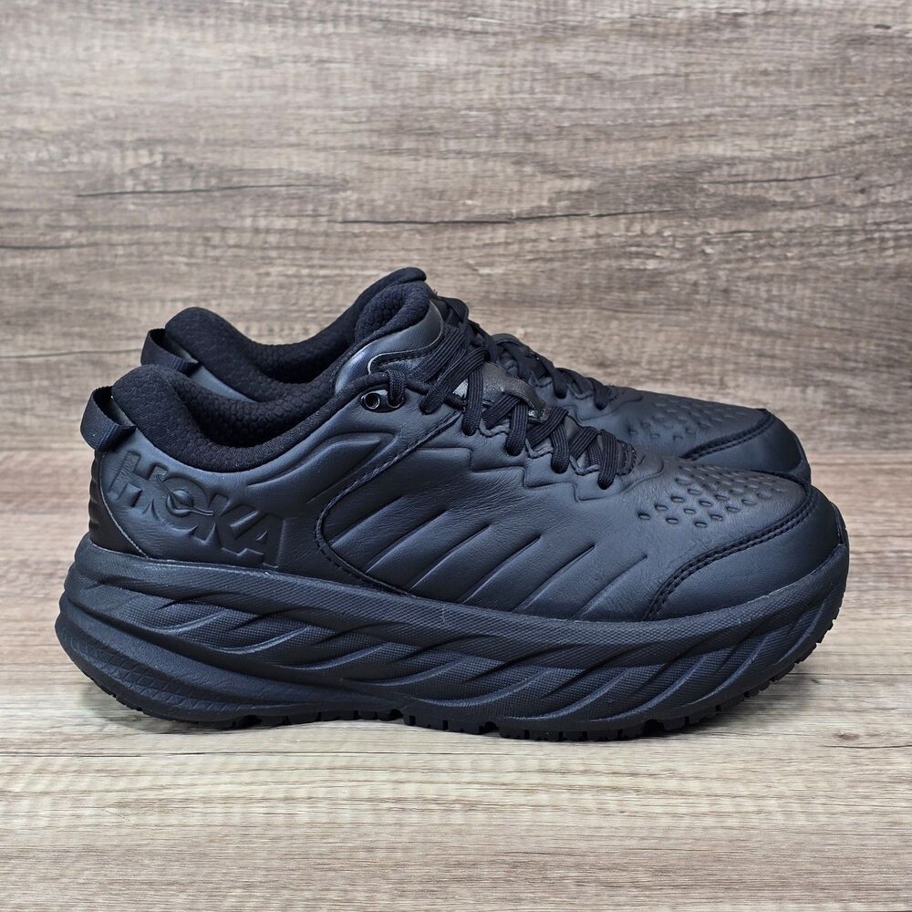 Hoka One One W Bondi SR Women's Sz 8.5D Wide Black Leather Slip Resistant Shoes